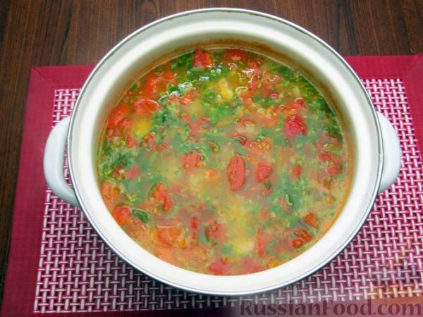 Суп из свинины с пшеном и помидорами