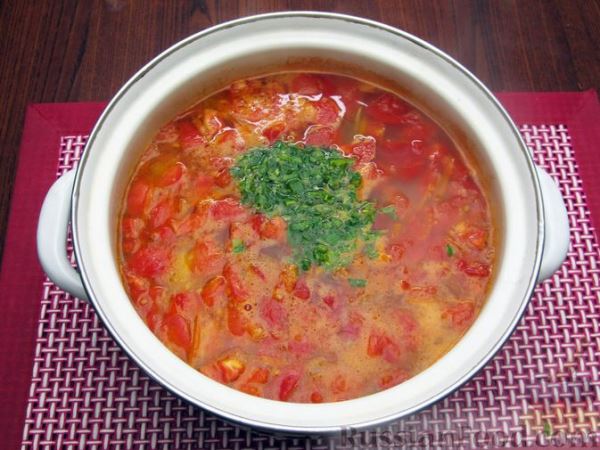 Суп из свинины с пшеном и помидорами